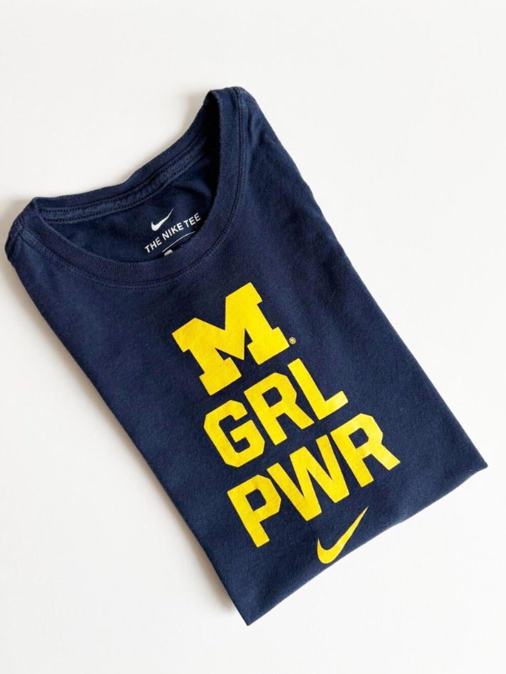 Nike Michigan Wolverines "M Grl Pwr" Navy Blue & Maize Short Sleeve Tee